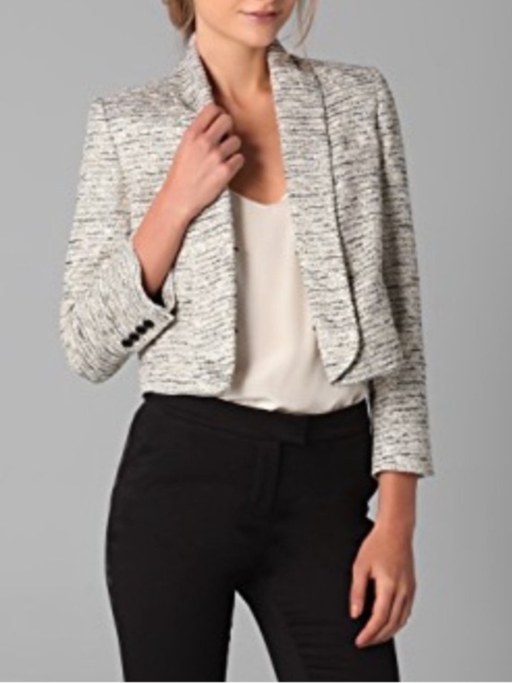 ALICE & OLIVIA Cropped Metallic Tweed Blazer Jacket size medium